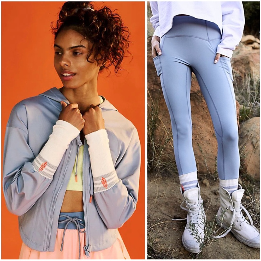 Free People Movement Sock It Me Layer & Leggings Set in Stone Wash Size XS NWOT